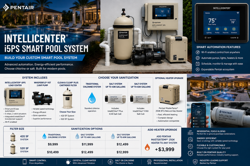 Pentair IntelliCenter® Smart Pool System (i5PS + Variable Speed Pump + Custom Sanitization Options)