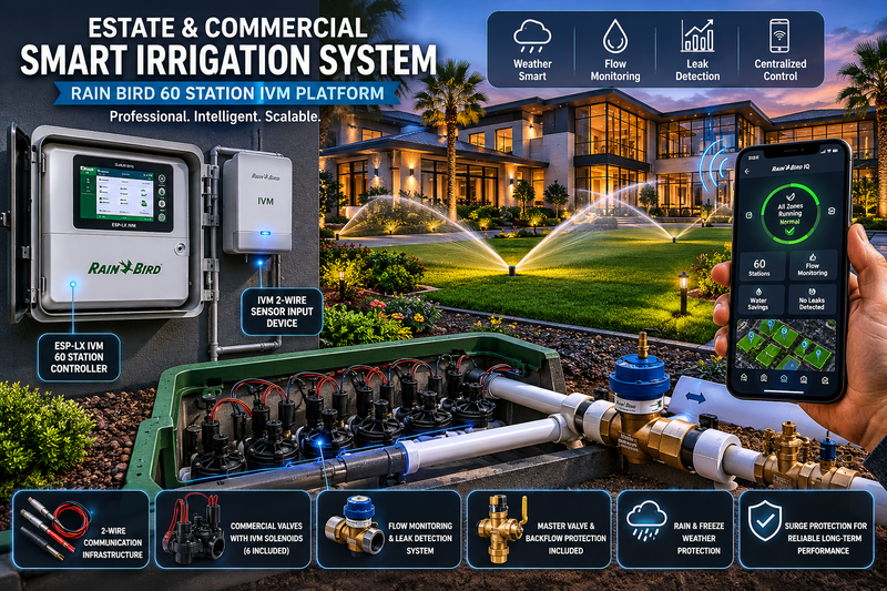 Estate & Commercial Smart Irrigation System – Rain Bird 60 Station IVM Platform