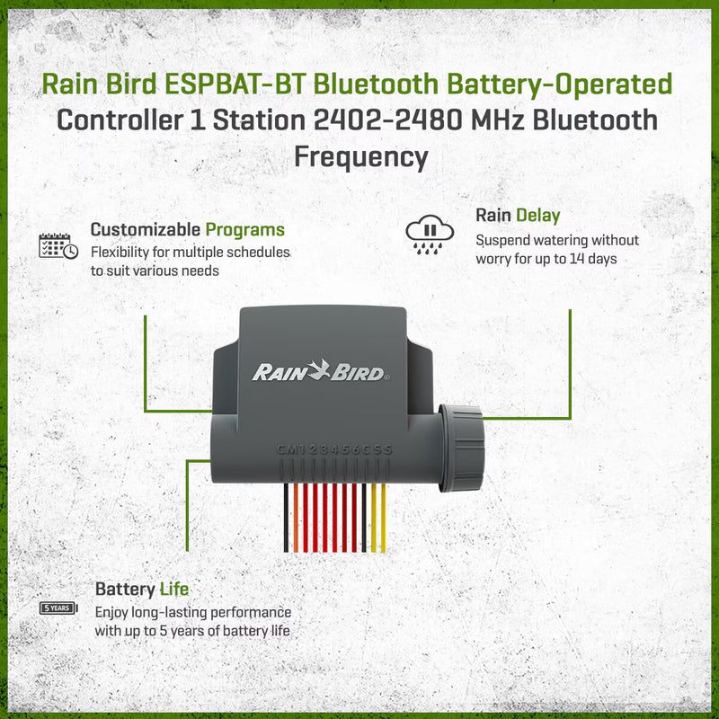 Rain Bird ESPBAT-BT Smart Battery Irrigation Controller – Bluetooth Enabled