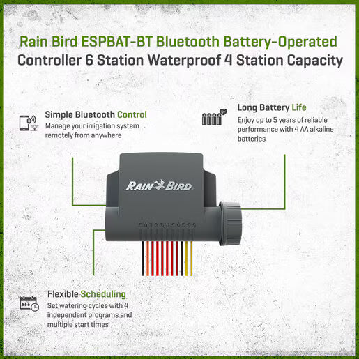 Rain Bird ESPBAT-BT Smart Battery Irrigation Controller – 6 Zone