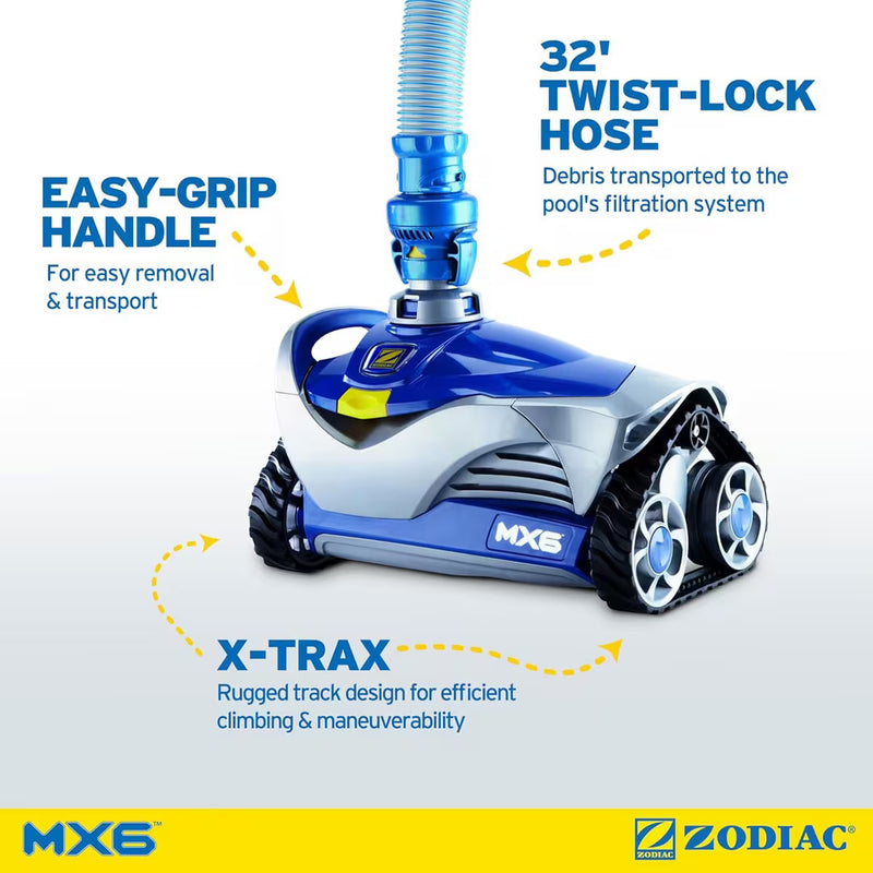 Zodiac MX6 Elite Suction Pool Cleaner (Wall Climbing, Cyclonic Scrubbing, X-Drive Navigation)